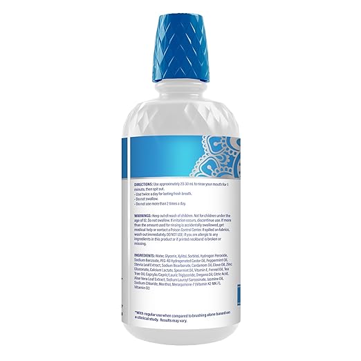 GuruNanda Oxyburst Teeth Whitening Mouthwash – Alcohol & Fluoride Free, with Hydrogen Peroxide & 7 Essential Oils, Value Pack for Regular Use, Wild Mint, 1 Liter/33.8 fl oz