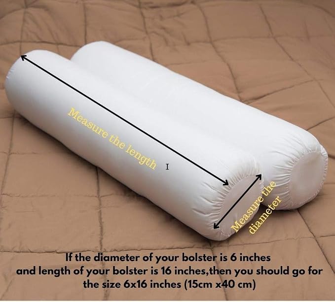 Cervical Neck Roll Pillow Cover with Cotton Bolster Pillowcases for Cylindrical Cushion and Drawstring Closure Round Neck Pillowcase 6" x 18" (15 x 45 cm) Ivory