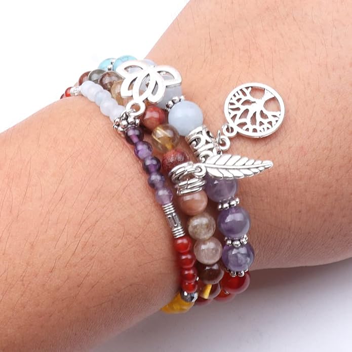 UEUC Tree of Life Yoga Healing Stone Bracelets,Multilayer Lotus Chakra Stone Reiki Bracelet Sets,Anxiety Crystal Natural Stone,for Women Stress Relief