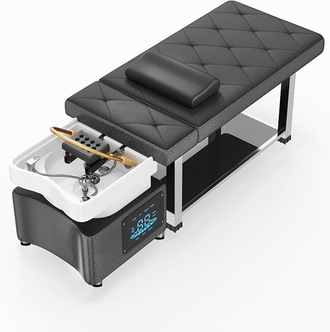 Artist hand Head Spa Bed, Hair Washing, Shampoo Massage Bed with Water Cycle Salon Equipment for Beauty Head Spa, Constant Temperature System (Silver)