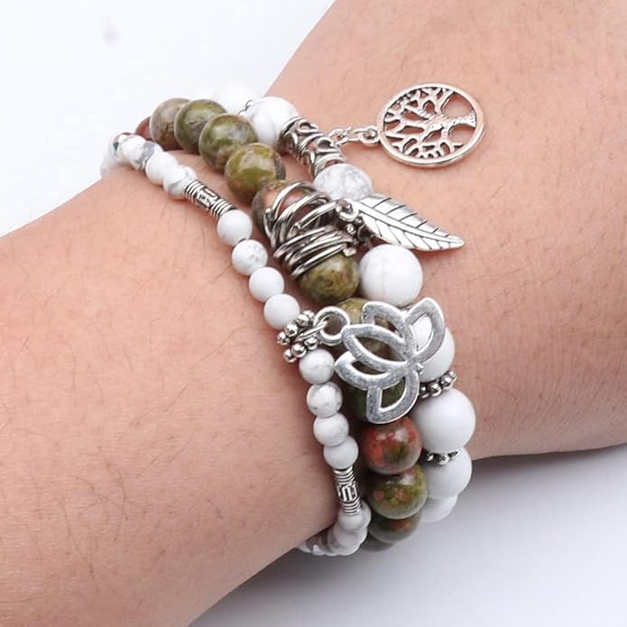 UEUC Tree of Life Yoga Healing Stone Bracelets,Multilayer Lotus Chakra Stone Reiki Bracelet Sets,Anxiety Crystal Natural Stone,for Women Stress Relief
