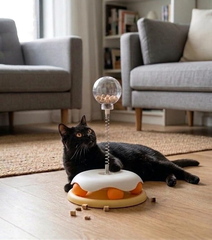 Wobble Treat Dispenser Cat Toy - Spring Ball and Interactive Track Base
