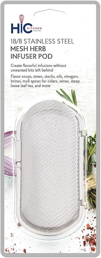 HIC Kitchen Herb Infuser Pod, 18/8 Stainless Steel Mesh, For Herbs, Spices, and Loose Teas