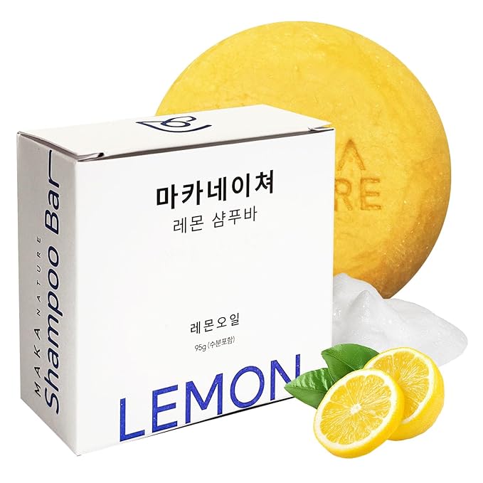 Maka Nature Low-Carbon Shampoo Bar | Korean K-Beauty Haircare with Natural Ingredients for Scalp & Hair Types | Vegan, Eco-Friendly, pH balanced, 3.35oz (Lemon), Made in Korea