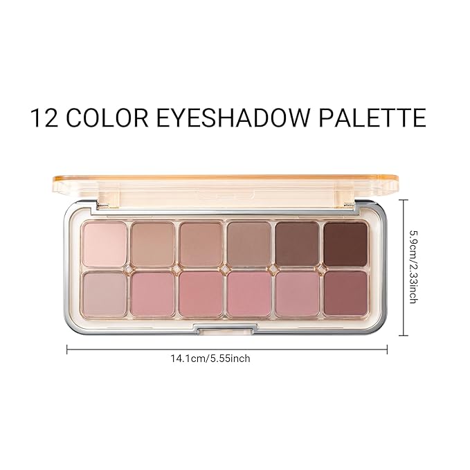 Erinde 12 Colors Eyeshadow Palette, Pink Brown Neutrals & Nude Eye Shadow Makeup, Matte Finishes, Long Lasting Ultra-Blendable Waterproof Eyeshadow Powder for Daily & Party, 03