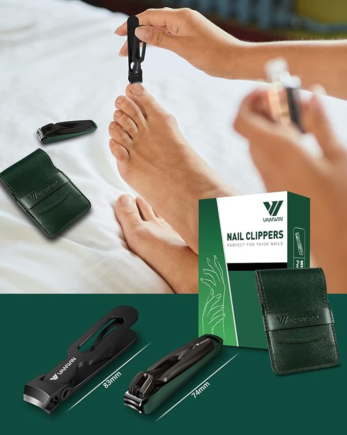 Nail Clipper Set 2 Pack, Heavy Duty Toenail Clippers for Thick Toenails and Sturdy Finger Nail Clippers with Catcher, Ultra Sharp Stainless Steel Nail Cutter for Men Women Adult