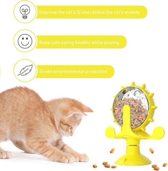 Cat Feeding Toy Rotating Windmill Treat Dispenser Interactive Pet Slow Food Toy with Food Leakage Hole Helps Slow Eating and .11 X 1.57 X 6.69 in