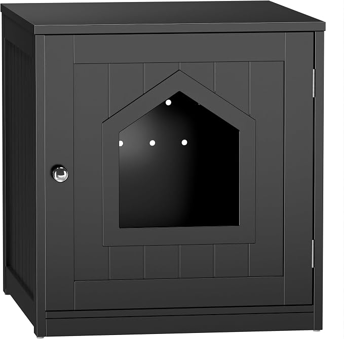 ZENY Hidden Cat Litter Box Furniture - Enclosed Cabinet With Vent Holes, Indoor Wooden Washroom, End Table, Nightstand (Black)