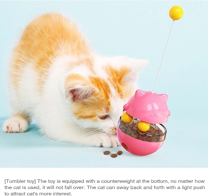 Interactive Cat Toy for Indoor Cats Wobble Treat Dispenser Ball (Pink)