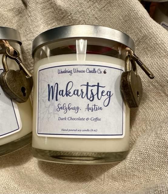Wandering Woman Candle Company 8 oz Soy Wax Candle (Makarsteg, Austria: Dark Chocolate & Coffee)