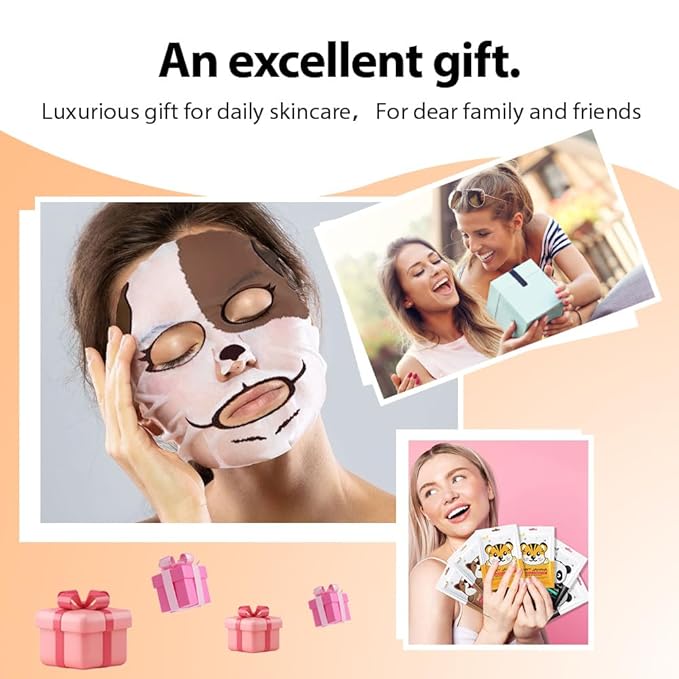 evpct 6-Pack Animal Sheet Face Facial Masks for Women Skincare Spa, Cute Facial Spa Day Slumber Sleepover Birthday Party Favors Supplies Kit, Natural Ingredients, Hydrate and Soothe for All Skin Types