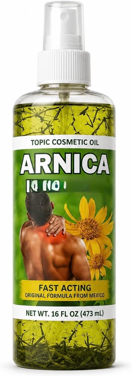 Arnica Sore Muscle Massage Oil (Aceite) –Arnica con Natural Concentrated Body Oil for Muscles, Joints & Massage Therapy – Fast-Absorbing – Fresh Herbal Aroma (Arnica)