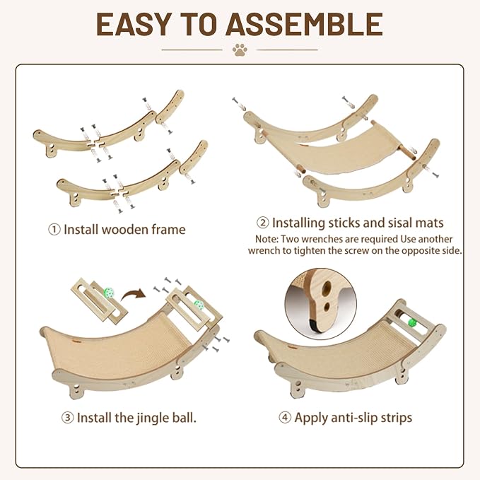 31.5" Sisal Cat Scratcher Bed with Bell Balls Wooden Cat Furniture(XXL) | Cat Scratching Post for Indoor Cats Hammock.Natural Sisal Cat Scratch.Anti Slip and Stable Without Shaking.Easy to install