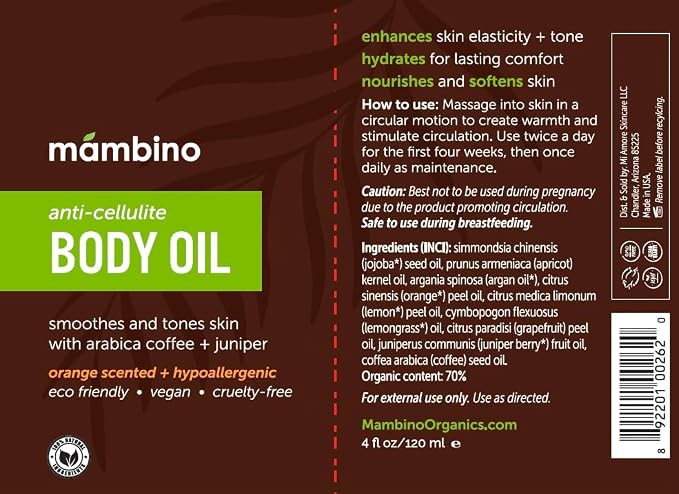 Mambino Organics Anti-Cellulite Smoothing Body Oil, Arabica Coffee + Juniper Berry, 4oz