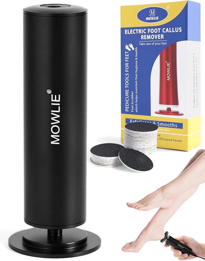 Electric Foot Callus Remover,MOWLIE Electric Foot Care Tools with Speed Controller and 60pcs Replacement Sandpaper Disk for Men Women Dead Dry Crack Skin Calluses (Black)
