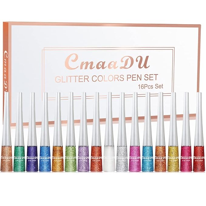 BONNIE CHOICE 16 Colors Glitter Eyeliner Liquid Set, Metallic Glitter Liquid Eyeshadow, Waterproof Long Lasting White Silver Rose Gold Pink Colorful Rainbow Eyeliners Valentine's Day Gifts for Women