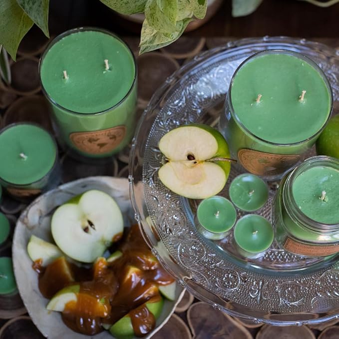 Eco Candle Co. Caramel Apple Tea Light Candles, 10-Pk, 9 Hr Burn Time | Scents of Granny Smith Apples and Creamy Caramel - Recyclable, No Lead, Kraft Paper Label & Lid, Hand Poured, Phthalate Free