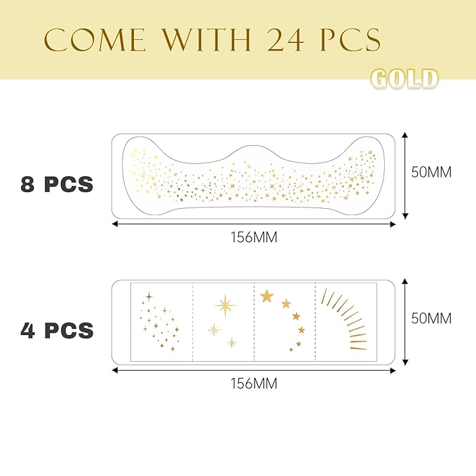 Glitter Freckles, 24PCS Glitter Freckles Face Tattoo, Sparkle Freckles for Women, Waterproof Gold Temporary Face Tattoos Glitter Glow Up Patches Makeup Patches (Gold 2Packs)