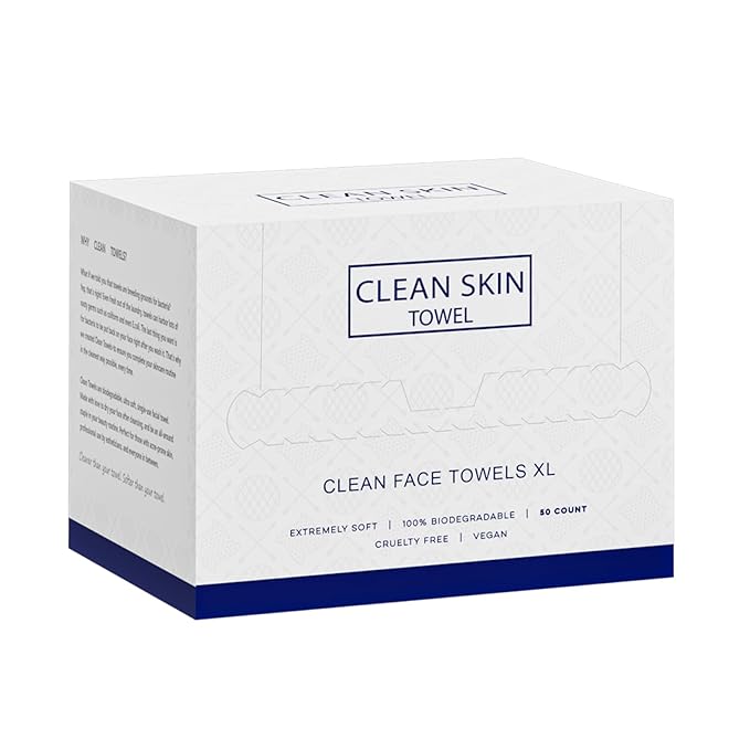 Clean Skin Face Towels XL,Disposable Face Towelettes (50 Count) Plant Based Cleansing Towelettes for skin care,Makeup Removal,Unscented Facial Cloths, Soft and Gentle,100% viscose fiber