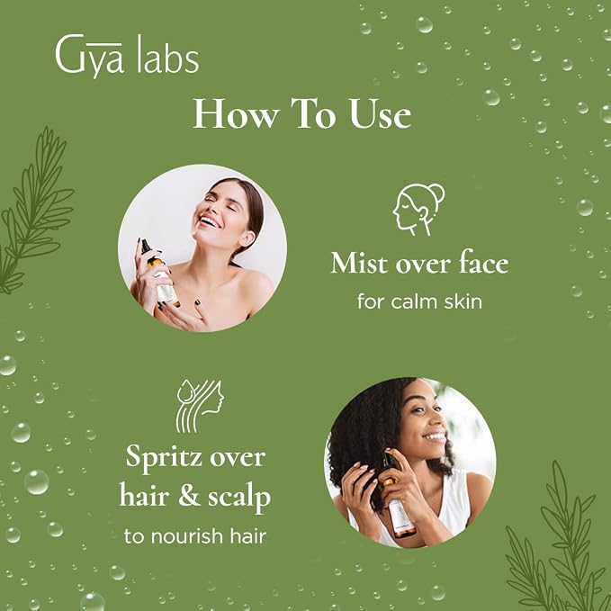 Gya Labs Rosemary Hydrosol - 3.4 Fl Oz - Hydrating Face & Body Mist for Skin Toner & Hair Refresher - As Pillow, Room & Linen Spray for Fresh Scent