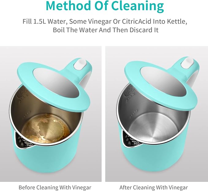Electric Kettle Stainless Steel for Boiling Water, Double Wall Hot Water Boiler Heater, Cool Touch Electric Teapot, Auto Shut-Off & Boil-Dry Protection, 120V/1200W, 1.8Liter, 2 Year Warranty(Sky Blue)