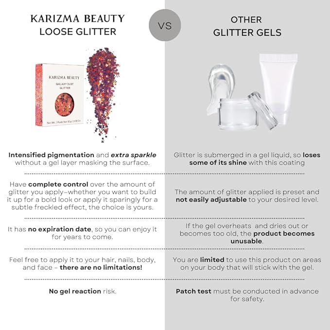 KARIZMA Galaxy Dust Body Glitter. 10g Chunky Face, Hair, Eye and Body for Women. Rave, Festival Accessories, Cosmetic Makeup. Loose Glitter Set