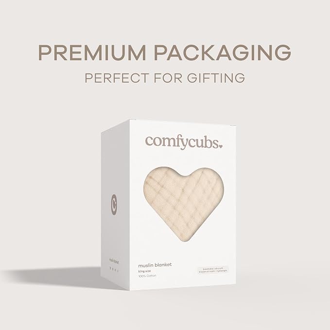 Comfy Cubs Adult Muslin Blanket 108x90” King Swaddle Blankets, Sand | 6 Layer Soft, Breathable & Lightweight Muslin Adult Blanket - Machine Washable & Designed in the US Bedding for All Seasons