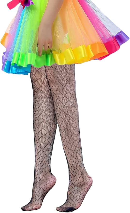 Girls Fishnet Stockings for Princess Dress High Waist Mesh Tights Cute Pattern Knit Socks