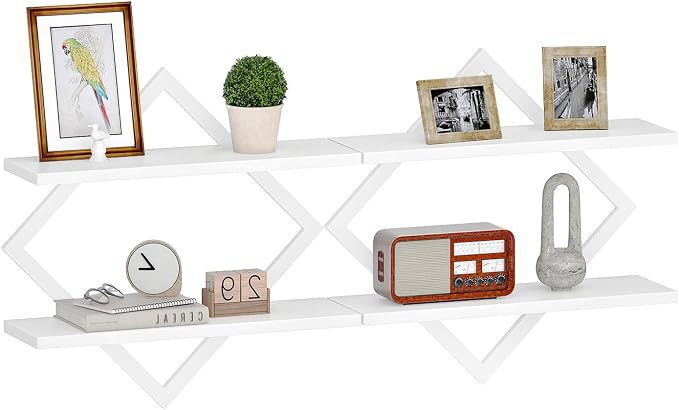 Floating Shelves, Set of 2 Wall Shelves, 2-Tier Hanging Shelves, Wall Shelf Set of 2, for Living Room, Bedroom, Kitchen, Office, Study, White TBJ01P2WB