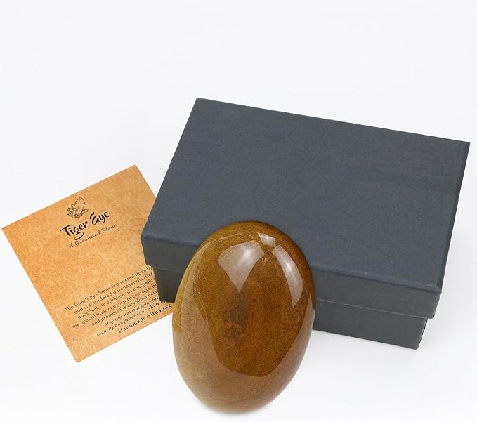 MAIBAOTA 2.4" Tiger Eye Crystal Stone Polished Palm Stone 0.7" Thick Natural Reiki Gemstone Healing Crystals Worry Stone Energy Balancing Anxiety Stress Relief Meditation 1 Pc