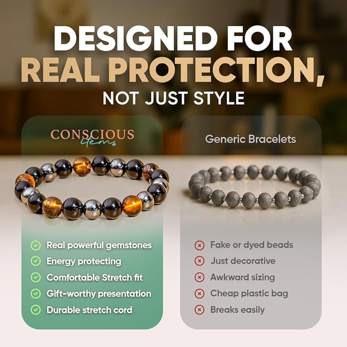 Conscious Items Protection Bracelets for Women & Men, Healing Crystal Bracelet with Natural Stones for Energy Shielding, Grounding, Stress, & Negative Energy Protection