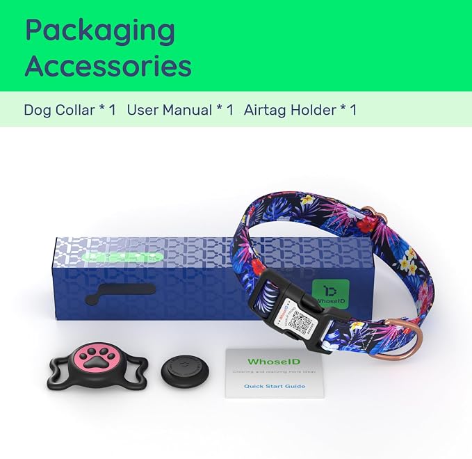 Airtag Dog Collar,with Waterproof airtag Holder,Original Stylish Cute Pattern Design.QR Code ID Buckle,Comfortable Soft Cotton for Small Medium Large Dogs