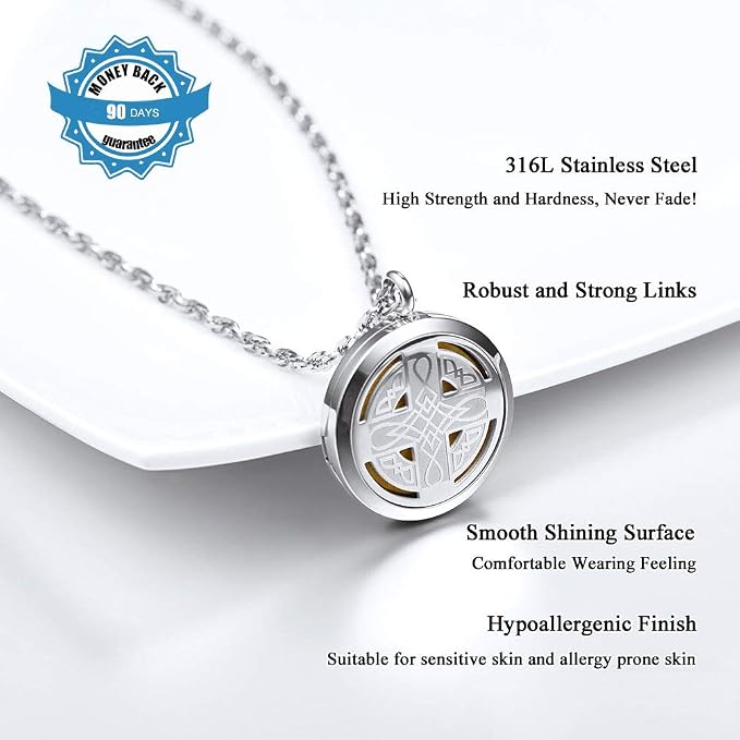 PROSTEEL Diffuser Necklace Locket Aromatherapy Necklace Stainless Steel Essential Oil Diffuser Mens Womens Celtic Knot Cross Jewelry
