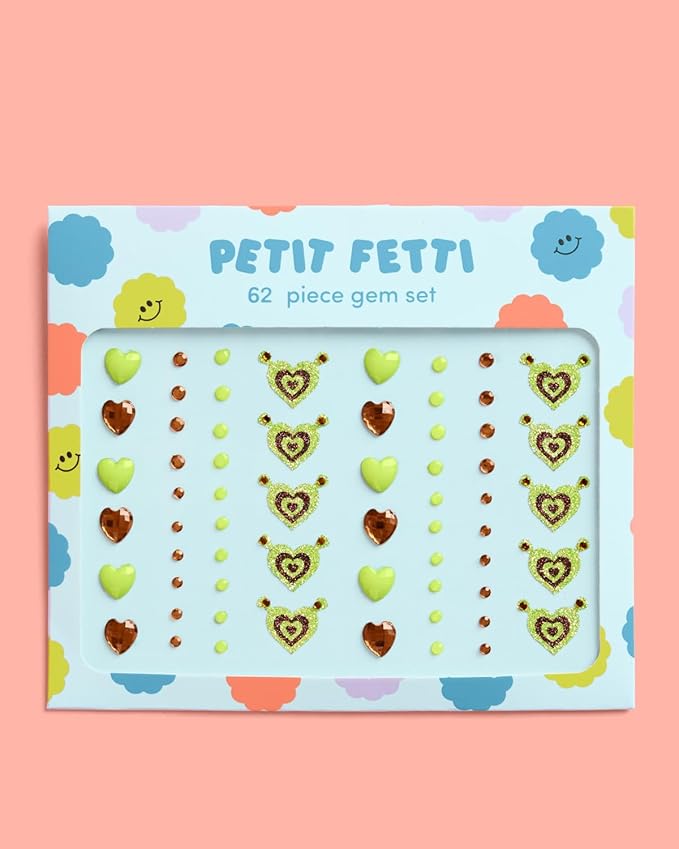 xo, Fetti Green Face Gems - 62 pcs. | Swamp Face Stickers, Ogre Birthday Accessory, Costume Party Decorations, Rave Supplies