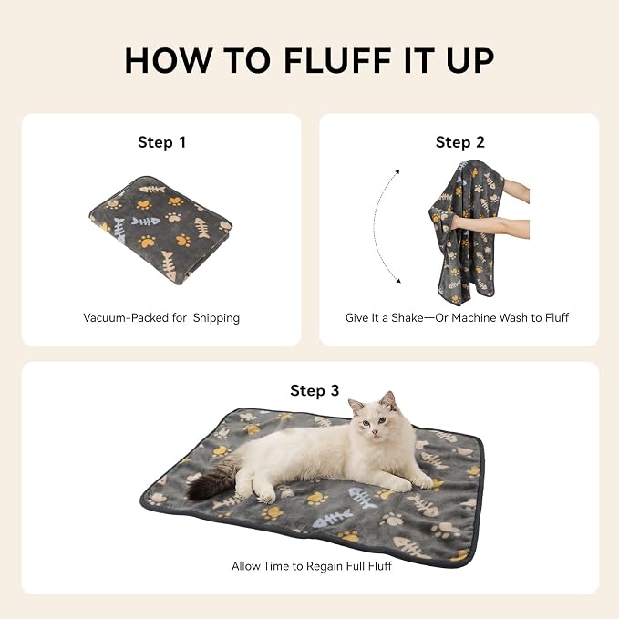 LINENLUX Dog Blankets 3-Pack, Super Soft Fluffy Fleece Pet Throw Warm | Premium flannel fleece pet throw for cat, puppy. Cozy warm for bed, crate, or couch naps; Grey/Khaki/White-3pcs 40x31 inch