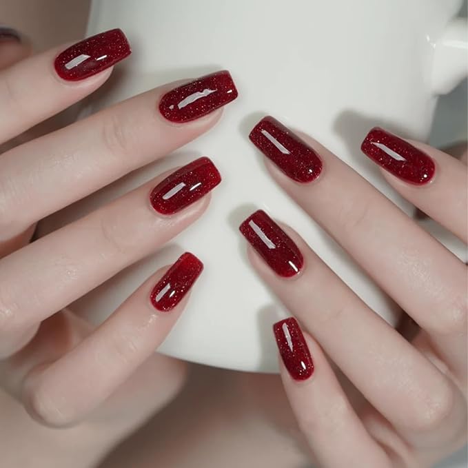COSMOO 12ml Red Glitter Nail Polish, Burgundy Glitter Quick Dry Nail Lacquer, Wine Nail Art Varnish