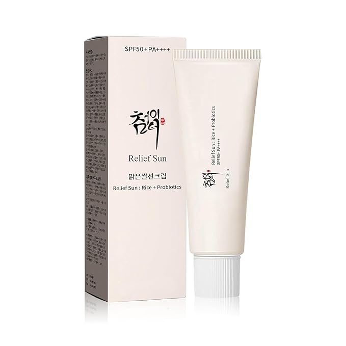 Relief Sun Organic Korean sunscreen SPF50+, PA++++ Riceand Probiotics | Korean Skin Care Solution for All Skin TypesNourishing Skin Protection and UV Def(1.69 fl)