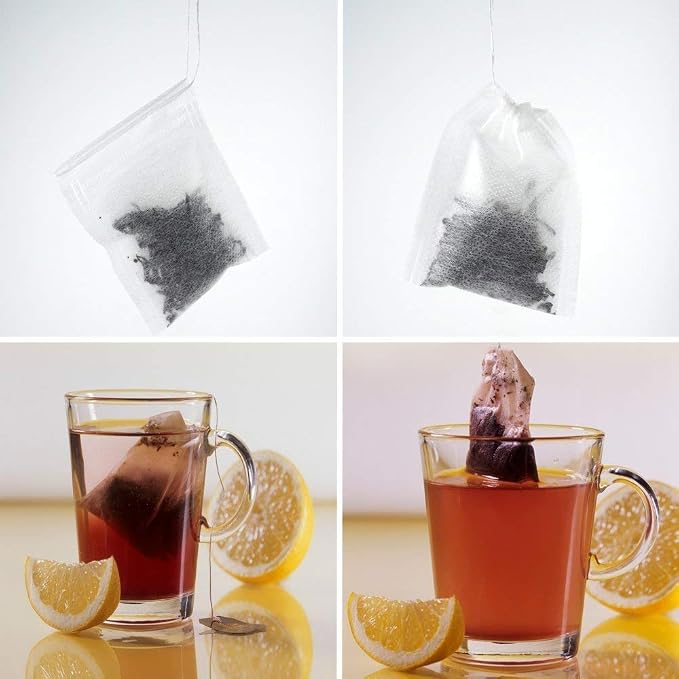 TamBee 100 Pack Disposable Tea Filter Bags Empty Muslin Drawstring Seal Filter Tea Bags Drawstring Herb Loose Tea Bag Tea Filter Pouches Empty Tea Bags (1.97"X2.76" / 5cm X 7cm)