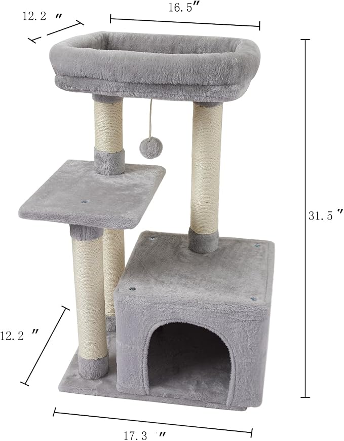 Cute Cat Tree Kitten Cat Tower Condo Cat Furniture Sisal Scratching Posts G | FISH&NAP For Indoor Jump Platform Activity Center Play House Gray