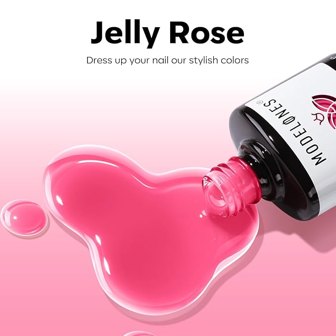 modelones Pink Gel Nail Polish Jelly Pink Rose Gel Nail Polish Translucent Polish Summer Vibrant Soak Off LED Nail Art DIY Nail Manicure 15ML
