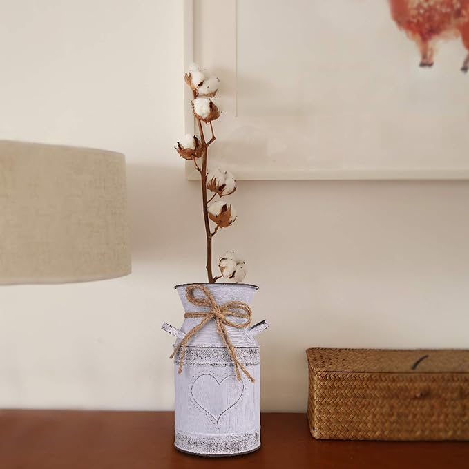 7.5" High Decorative Vase with Unique Heart-Shaped and Rope Design, Galvanized Finish- Rustic Decorated for Living Room, Bedroom, Kitchen (Grey)