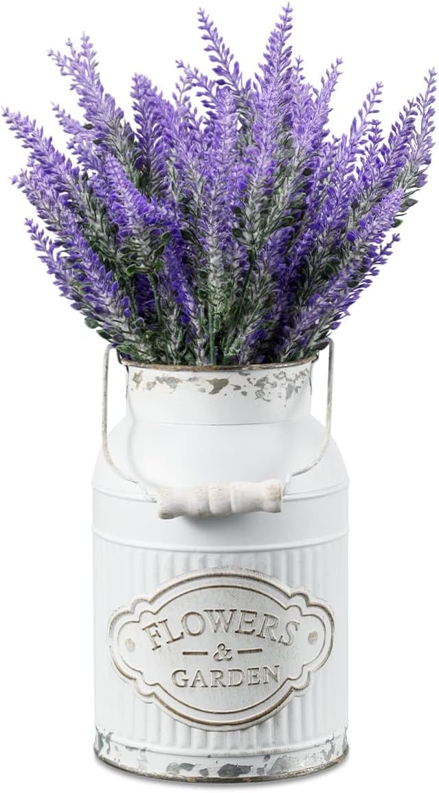 French Style Shabby Chic Decor White Farmhouse Metal Flower Vase Galvanized Decor for Kitchen, Bathroom, Sparklers for Weddings