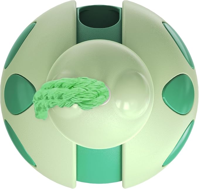 Cat Treat Dispenser Tumbler Food Toy Cat Slow Feed Ball Wand Teaser (Green)