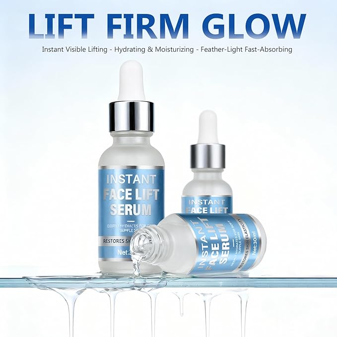 Instant Face Lift Serum - Advanced Firming & Skin Tightening Treatment for Face & Neck - Visibly Smooths Fine Lines, Wrinkles & Sagging Skin - Fast-Absorbing, Non-Greasy Formula - 1 Fl Oz