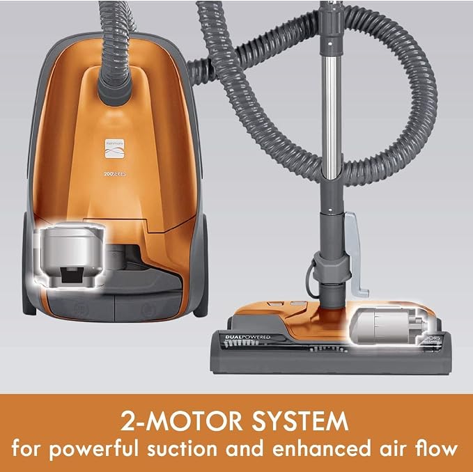 Kenmore 81214 200 Series Pet Friendly Lightweight Bagged Canister Vacuum with HEPA, 2 Motor System, and 3 Cleaning Tools-Orange | Lightweight, HEPA, 2 Motor System, and 3 Cleaning Tools - 81214