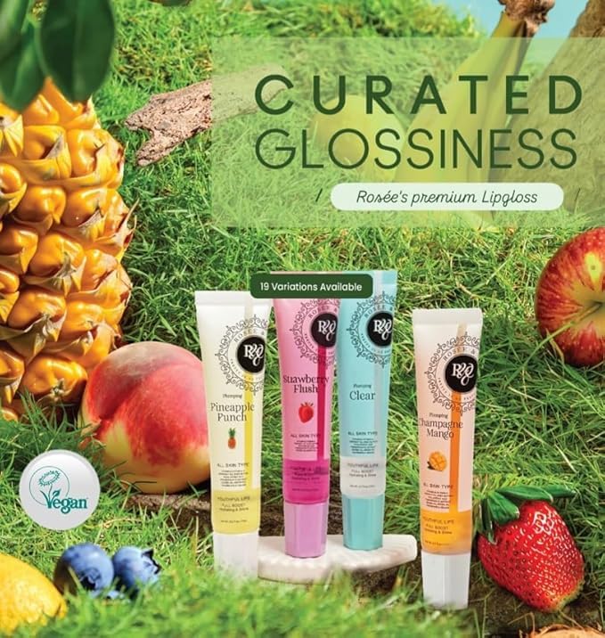 Rosee Lip Gloss Vegan & Cruelty Free Treatment, Professional Make up, Long Lasting Glossy with Shea Butter, Moisturize, Protect & Smooth, High Shine, Non-Sticky (p. Churu Grape, 0.5)