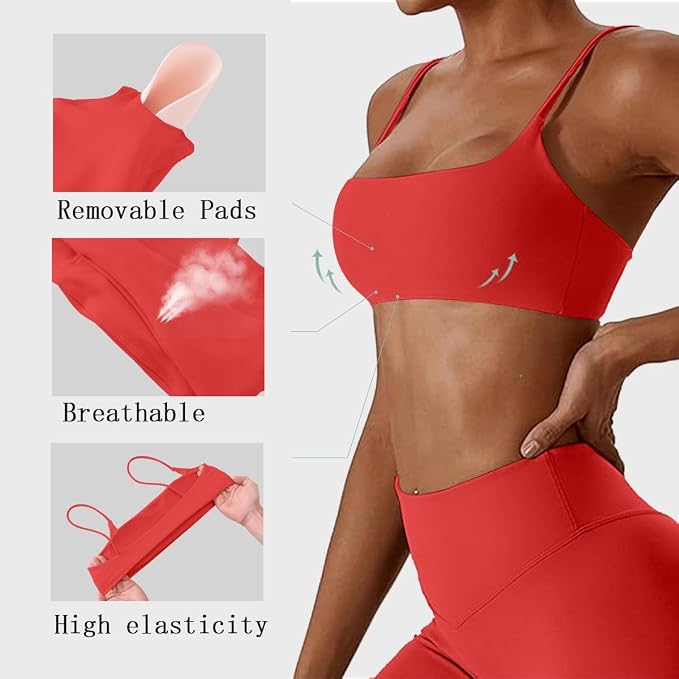 Comper Women's Sports Bras Wirefree Racerback Workout Bras Sexy Thin Straps Yoga Sport Bras with Removable Pads