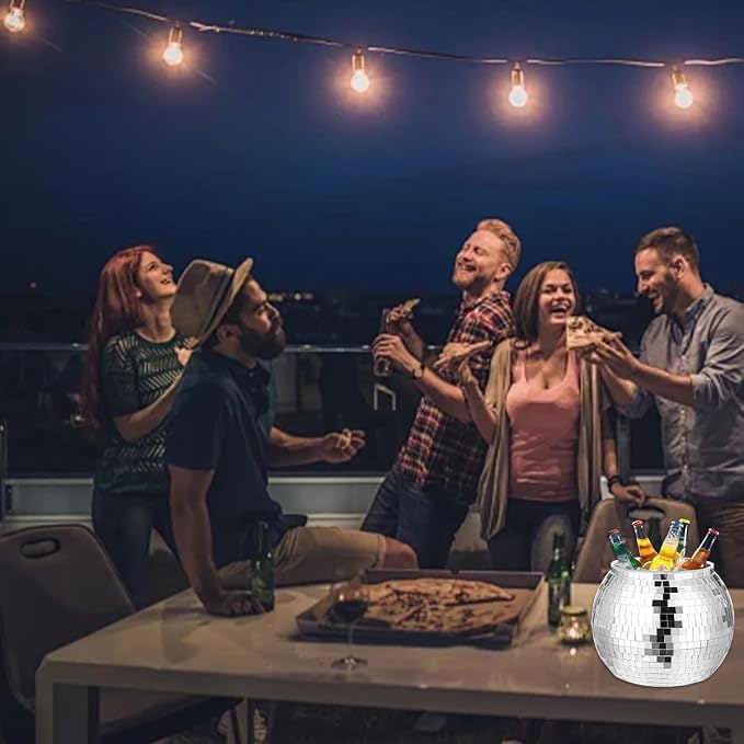 6 Pcs Disco Ball Vase,Plastic Disco Ball Centerpieces Silver Disco Ball Planter Mirror Disco Ball Ice Bucket Disco Ball Decor Can Be Used for Wedding Centerpieces,Birthday,Office(9 Inch)
