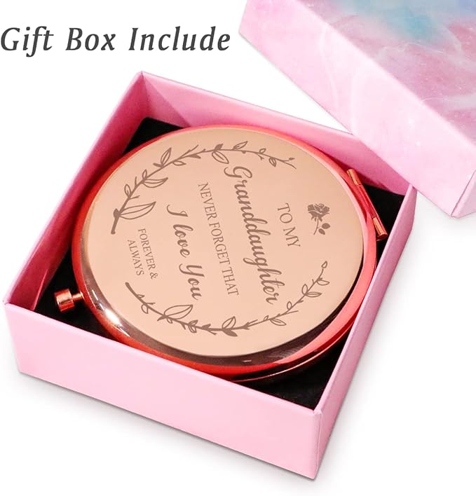 Granddaughter Gifts from Grandma Grandpa, Personalized Gift for Granddaughter, Custom Compact Mirror, Goodie Bag & Basket Stuffers for Valentines Day, Mothers Day, Graduation, Birthday, Wedding