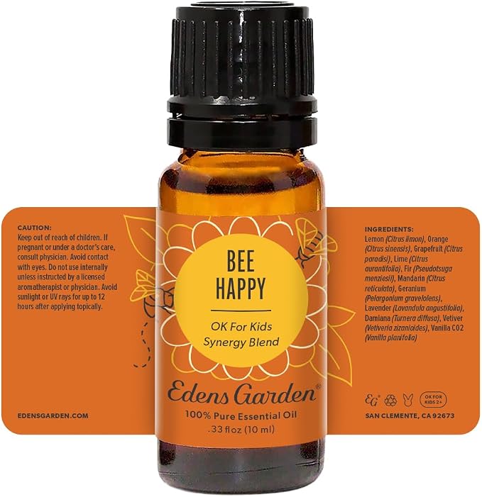 Edens Garden Bee Happy Essential Oil Blend- 100% Pure Premium Grade, Undiluted, Natural, Therapeutic, Aromatherapy, The Best for Diffusing Kid Safe, Candle, Humidifiers 10 ml (.33 fl oz)